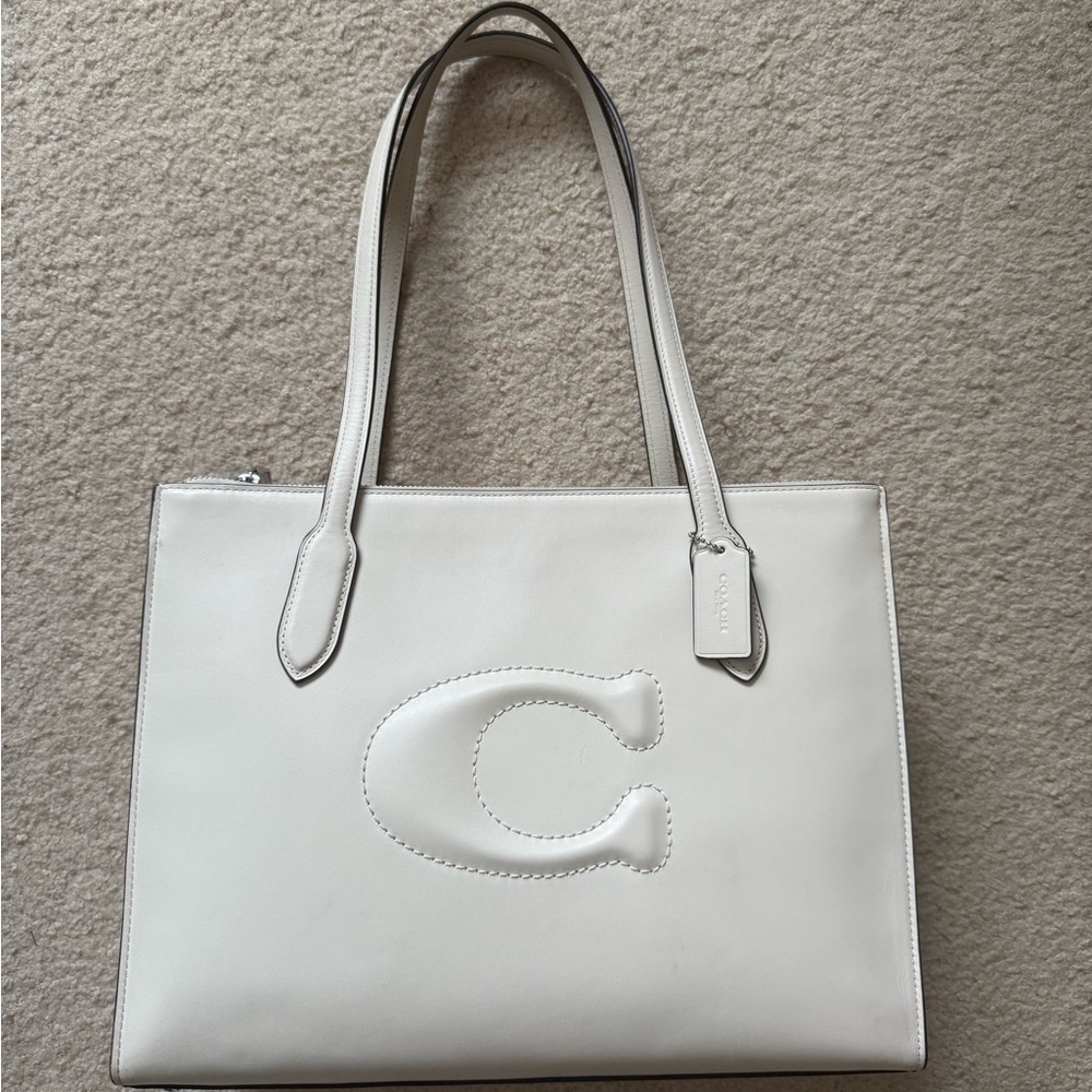 Coach White Leather Tote Bag